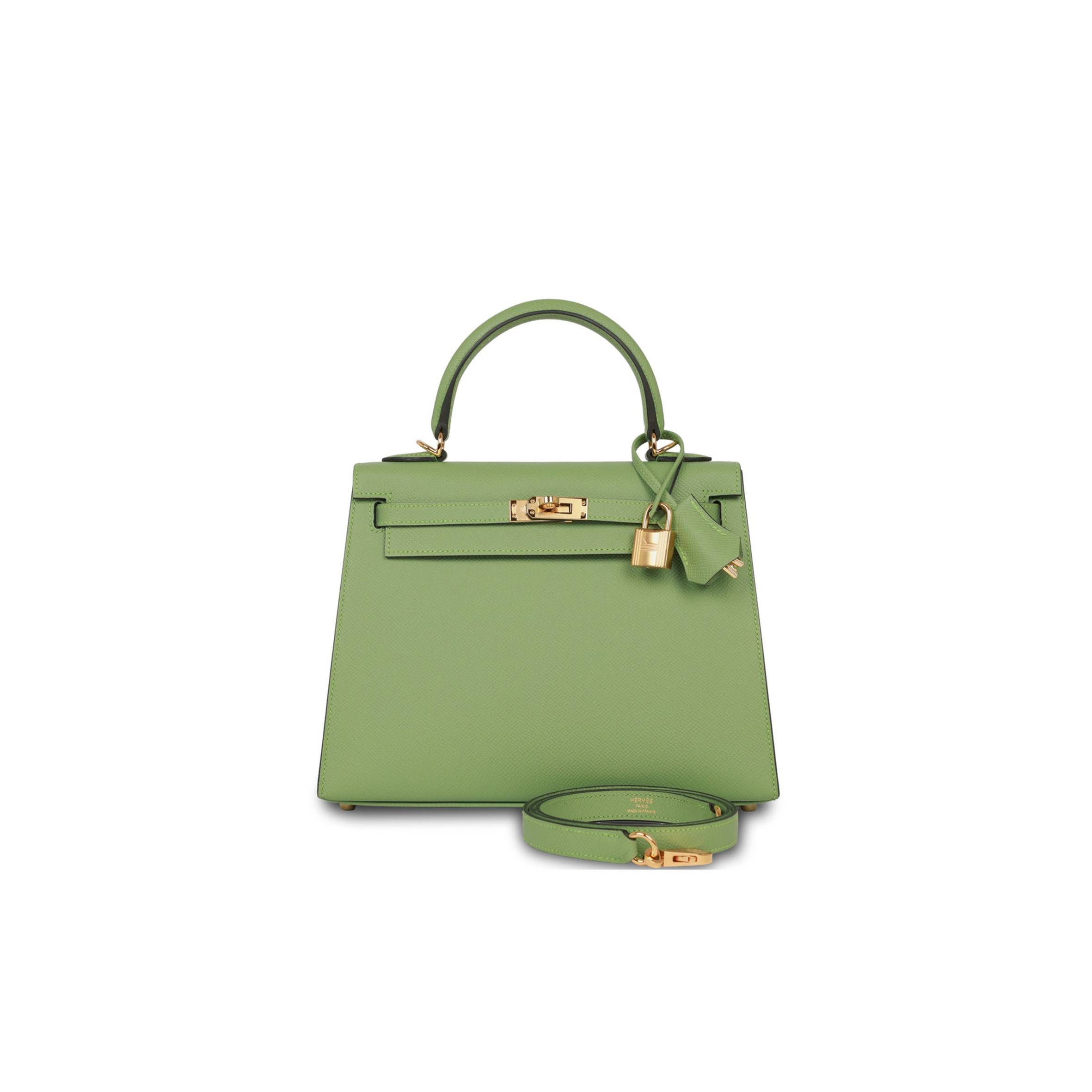 H**mes kelly sellier 25 vert criquet epsom gold hardware handmade  (25*17*7cm)