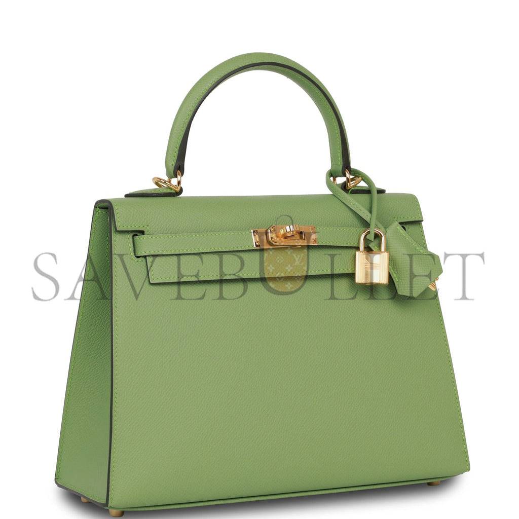 H**mes kelly sellier 25 vert criquet epsom gold hardware handmade  (25*17*7cm)