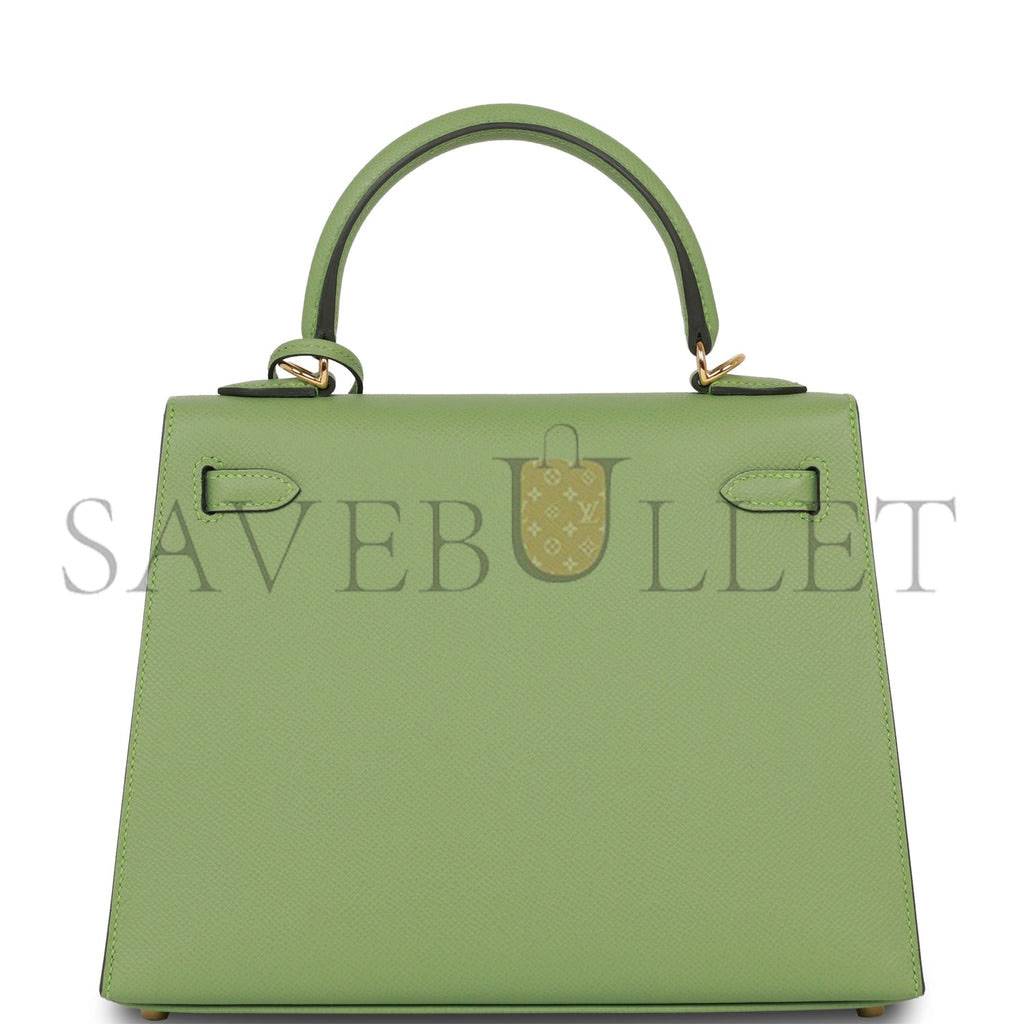 H**mes kelly sellier 25 vert criquet epsom gold hardware handmade  (25*17*7cm)