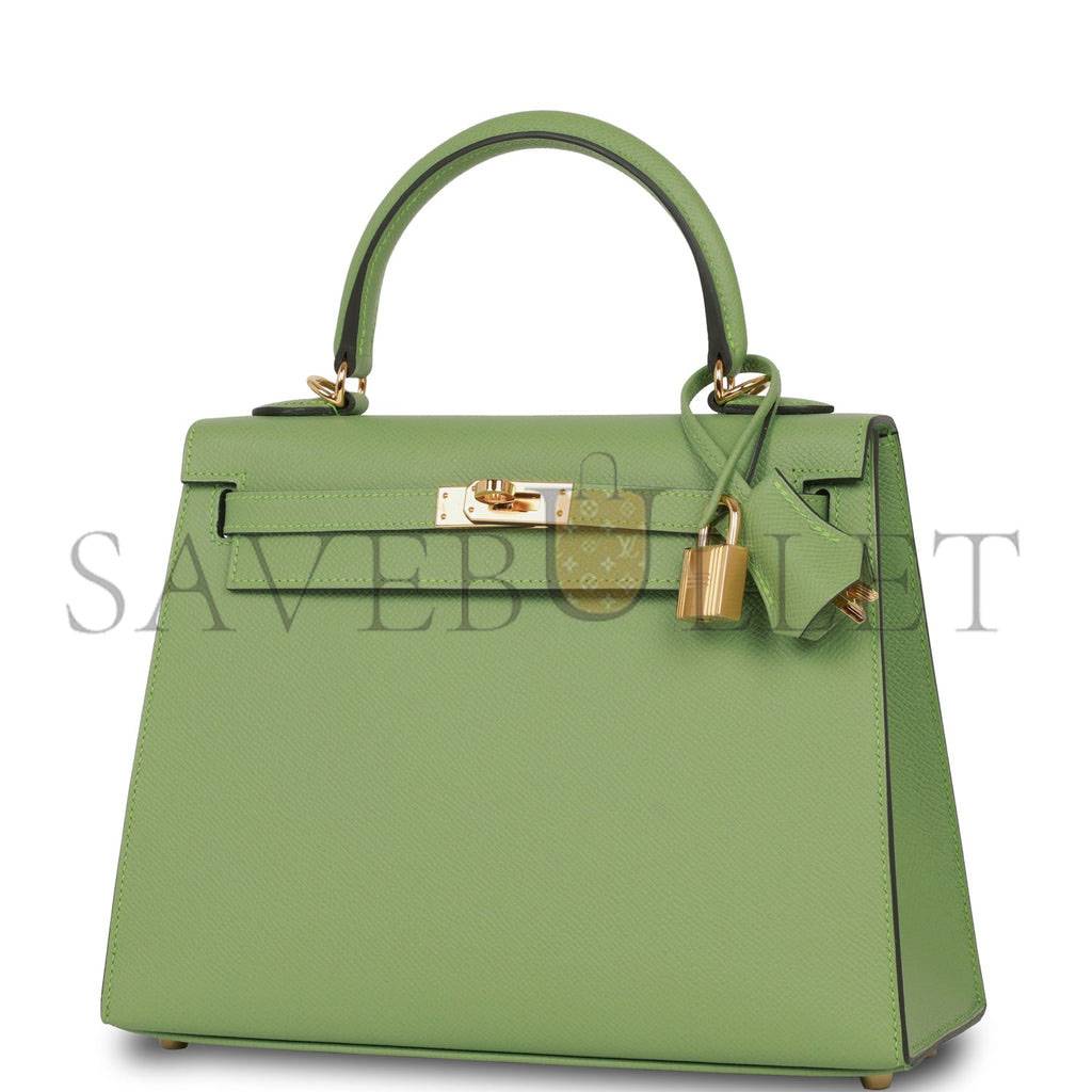 H**mes kelly sellier 25 vert criquet epsom gold hardware handmade  (25*17*7cm)
