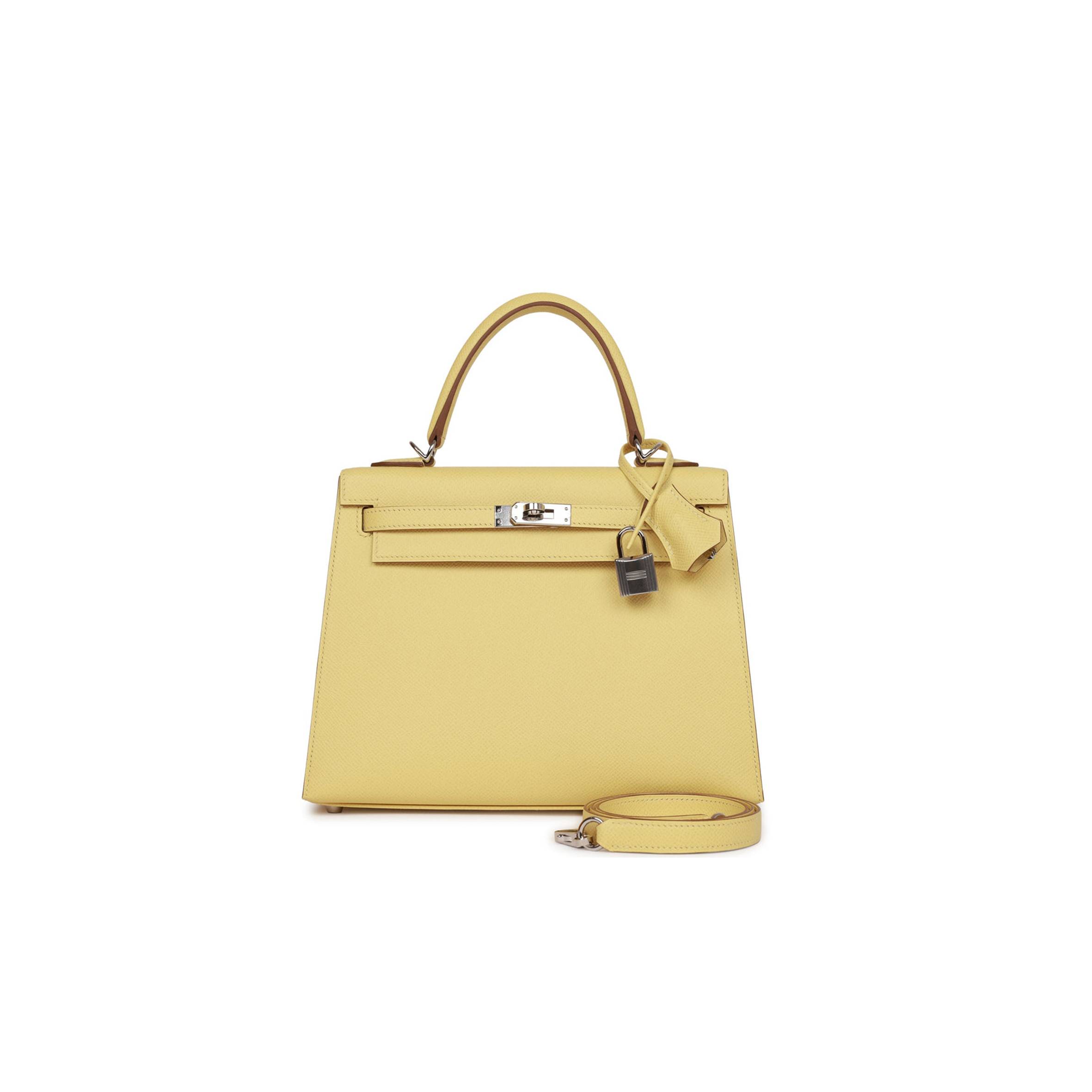 H**mes kelly sellier 25 jaune poussin epsom palladium hardware   (25*17*7cm)