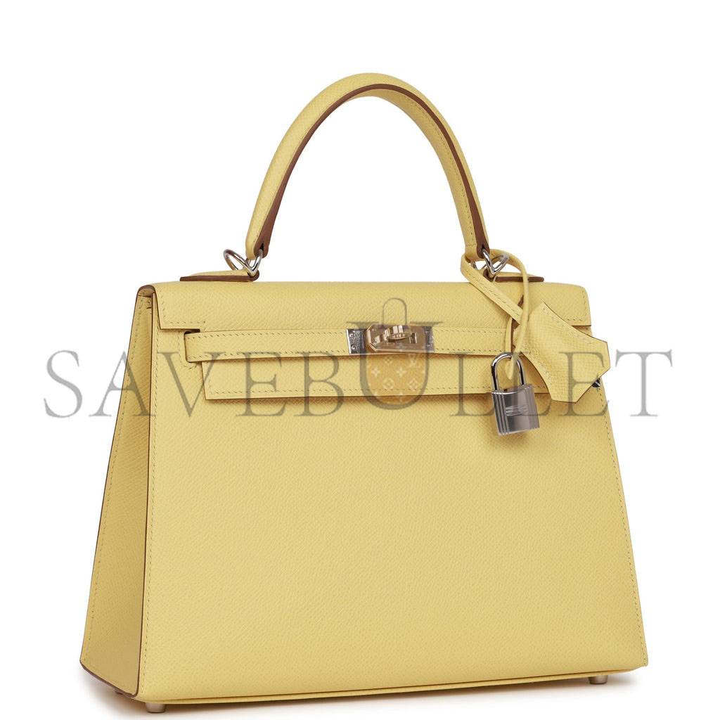 H**mes kelly sellier 25 jaune poussin epsom palladium hardware   (25*17*7cm)
