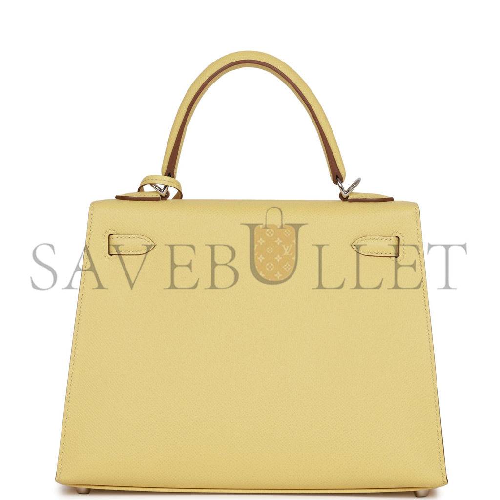 H**mes kelly sellier 25 jaune poussin epsom palladium hardware   (25*17*7cm)