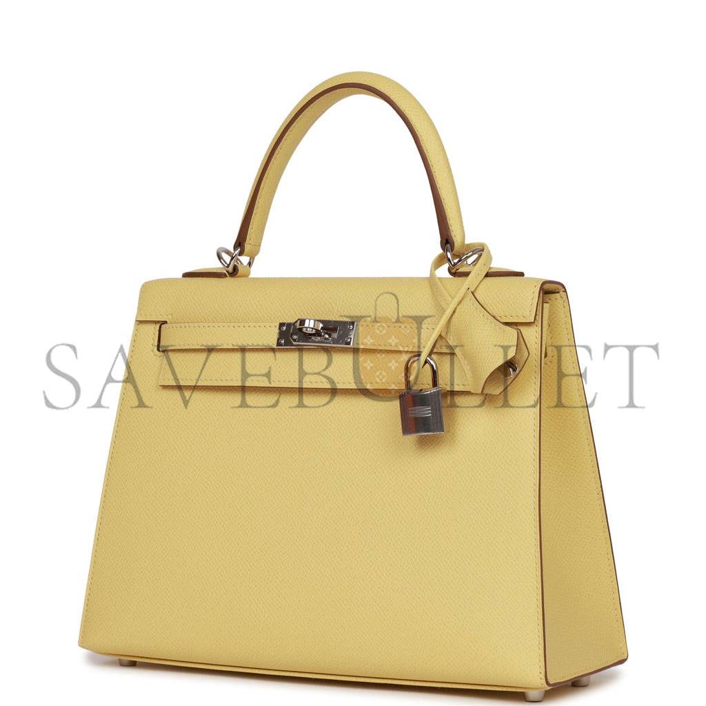 H**mes kelly sellier 25 jaune poussin epsom palladium hardware   (25*17*7cm)