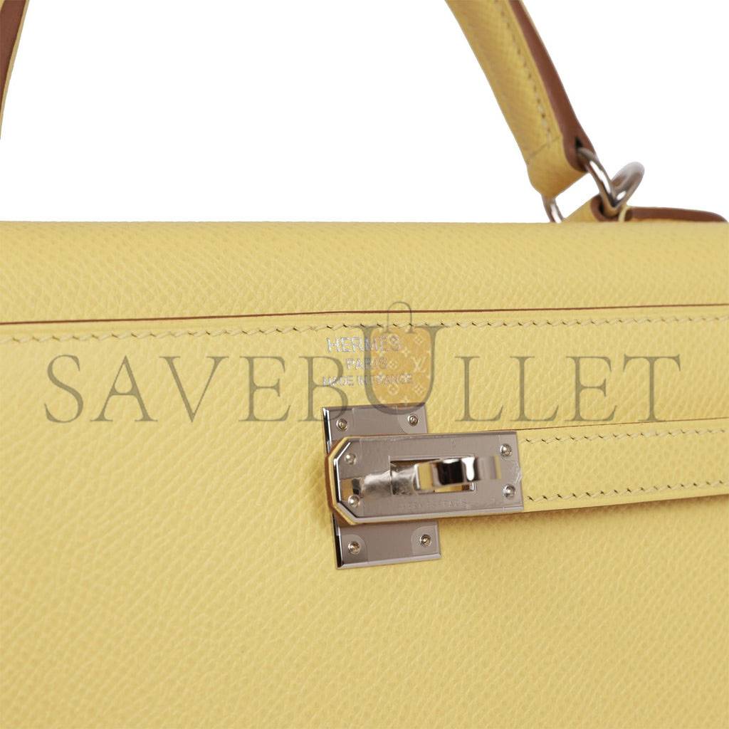 H**mes kelly sellier 25 jaune poussin epsom palladium hardware   (25*17*7cm)