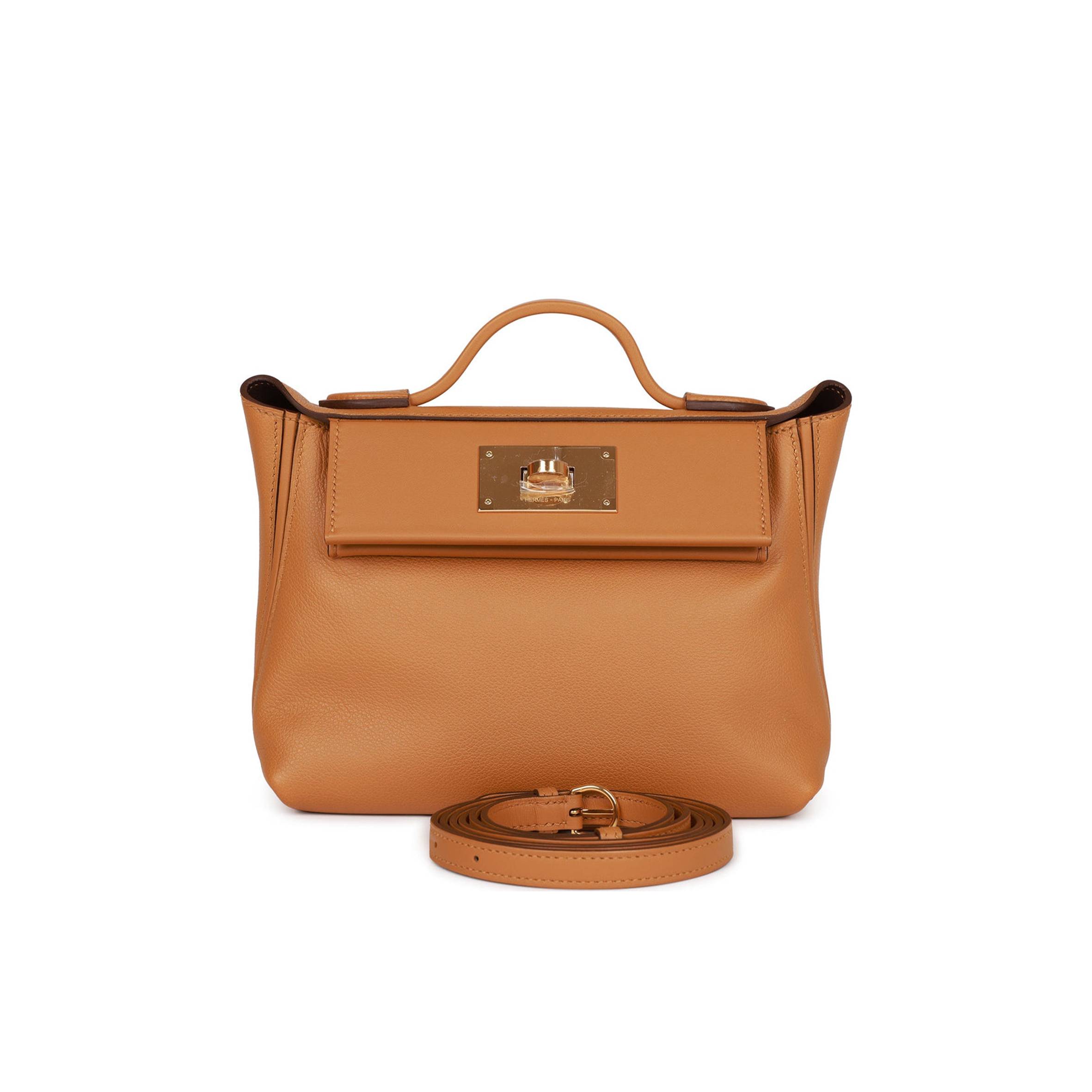 H**mes mini 2424 bag caramel evercolor and sesame swift verso gold hardware (23*17*11cm)