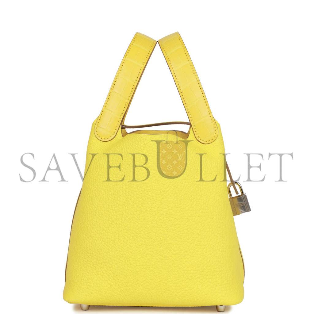 H**mes picotin lock 18 mimosa matte alligator and lime clemence touch palladium hardware(18*13*18cm)