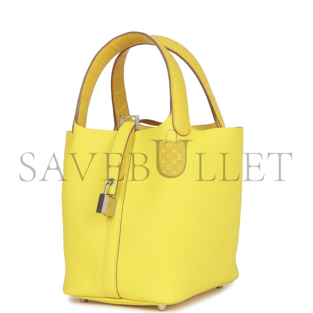 H**mes picotin lock 18 mimosa matte alligator and lime clemence touch palladium hardware(18*13*18cm)