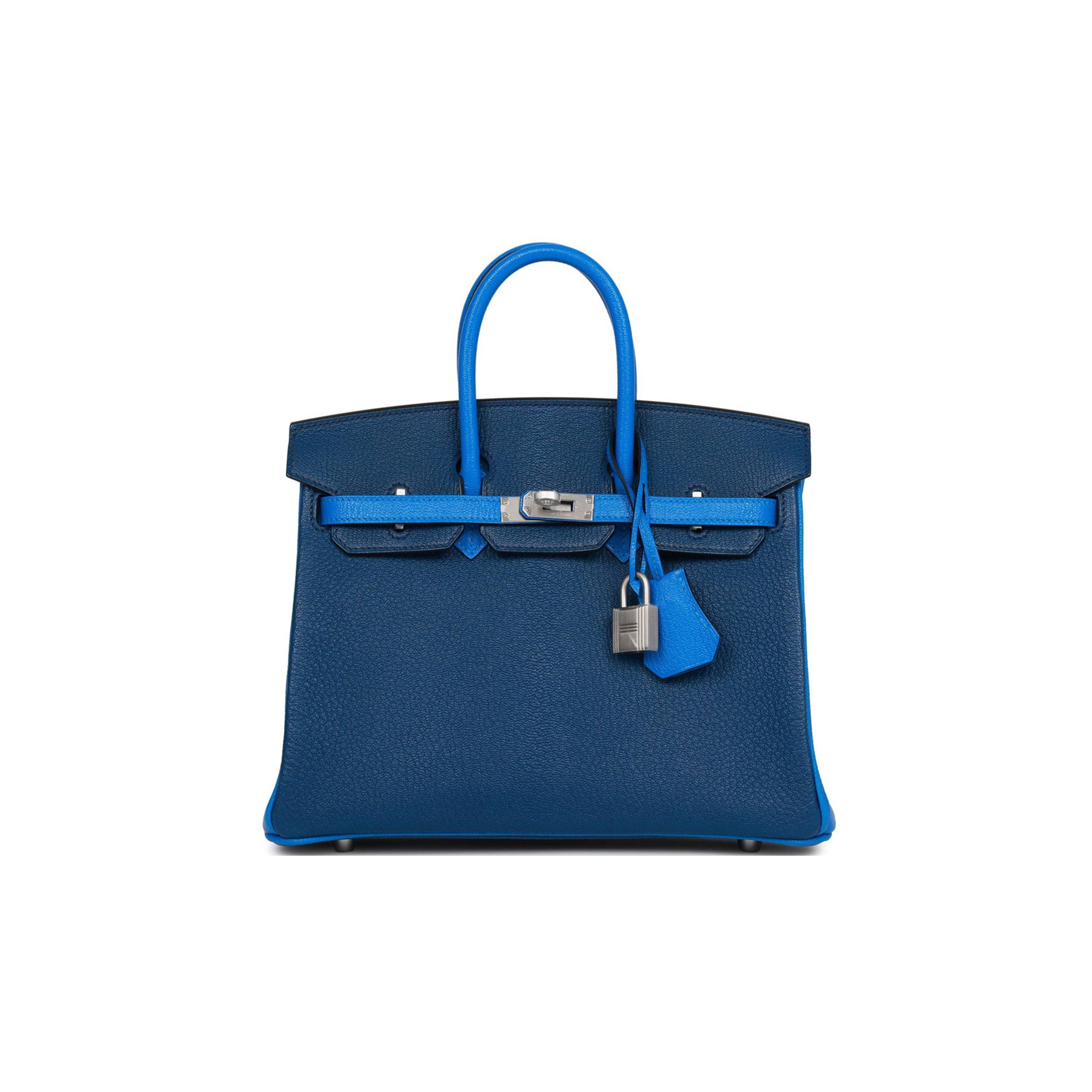 H**mes special order (hss) birkin 25 bleu hydra and bleu saphir chÈvre brushed palladium hardware handmade  (25cm)