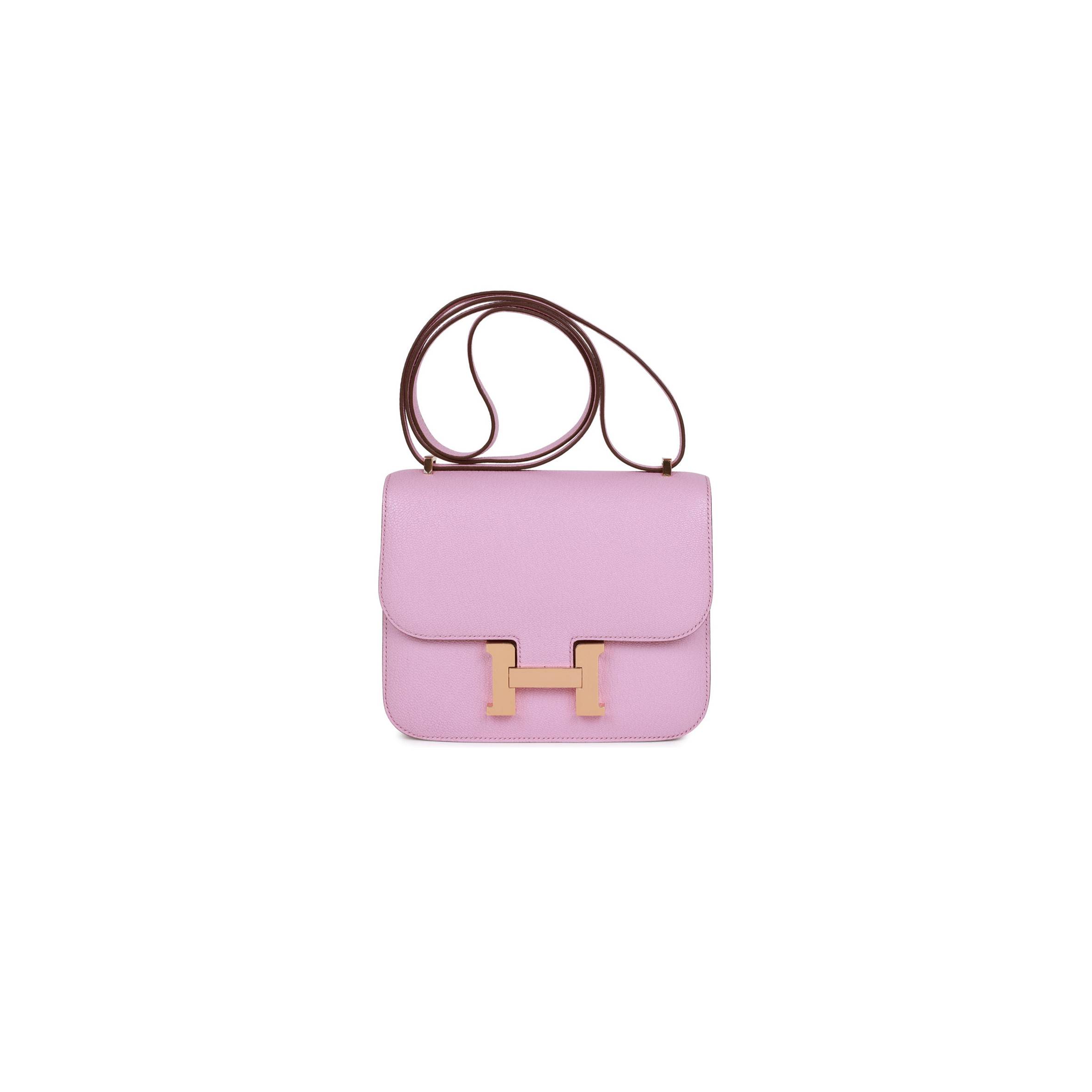 H**mes constance 18 mauve sylvestre chevre rose gold hardware (18cm)