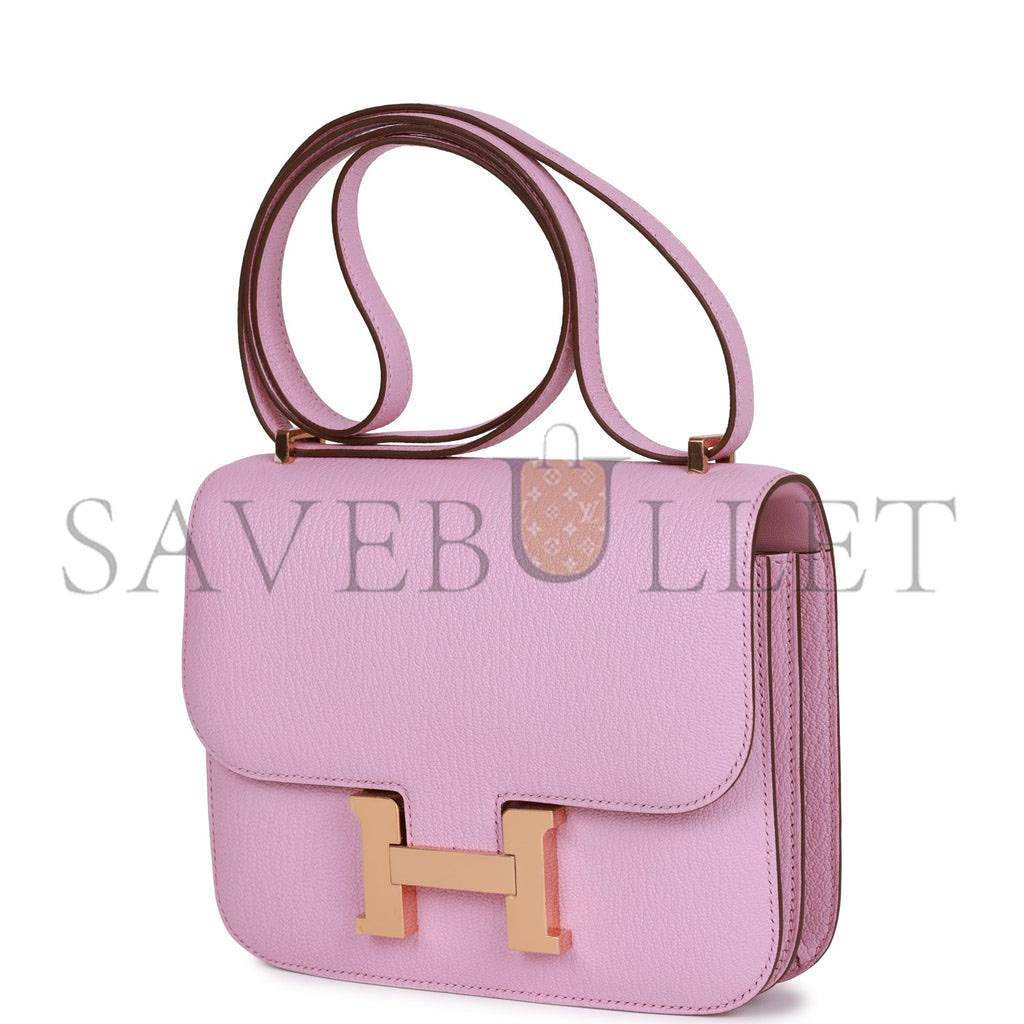 H**mes constance 18 mauve sylvestre chevre rose gold hardware (18cm)