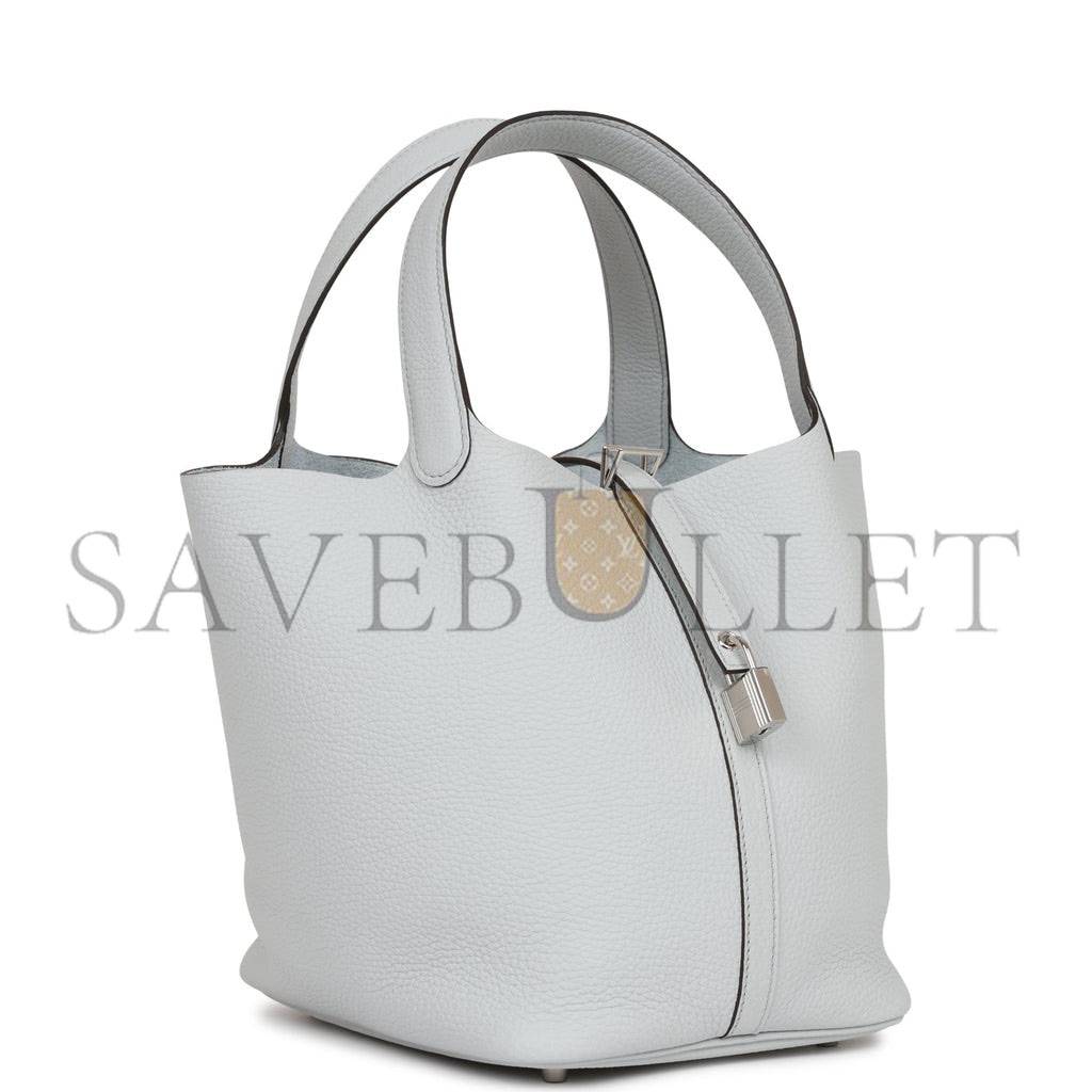H**mes picotin lock 22 bleu pale clemence palladium hardware (22*21*18cm)