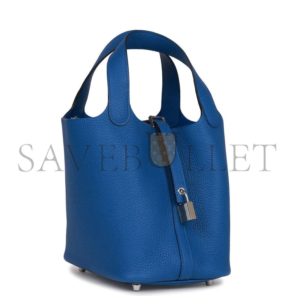 H**mes picotin lock 18 bleu france clemence gold hardware (18*13*18cm)