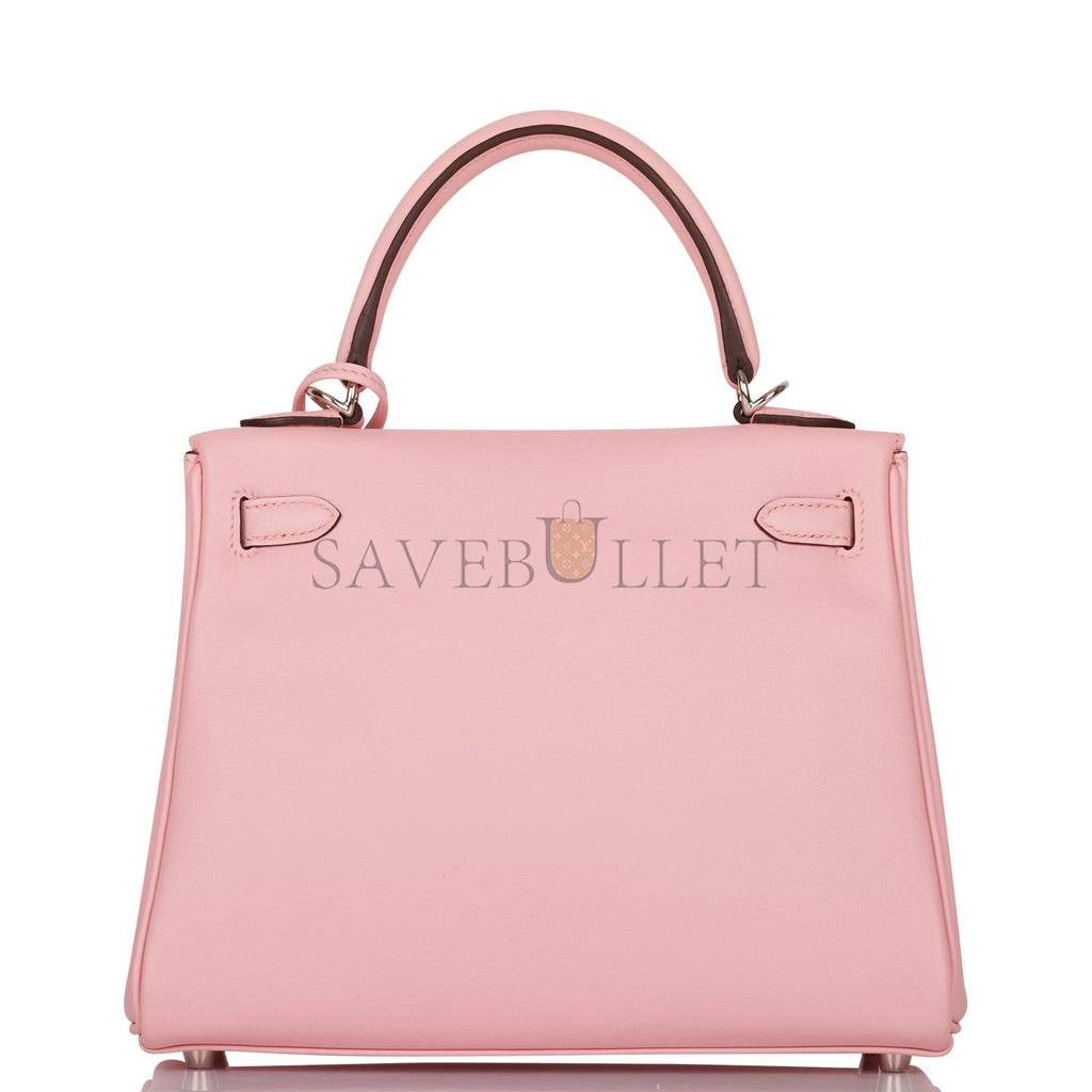 H**mes kelly retourne 25 rose sakura swift palladium hardware handmade (25*17*7cm)