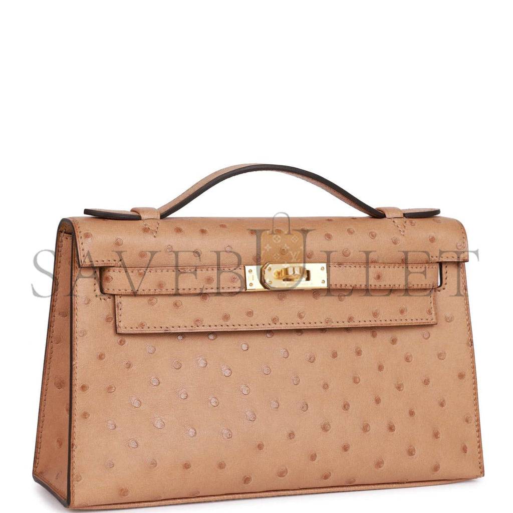 H**mes kelly pochette chai ostrich gold hardware  (22*12*13cm)
