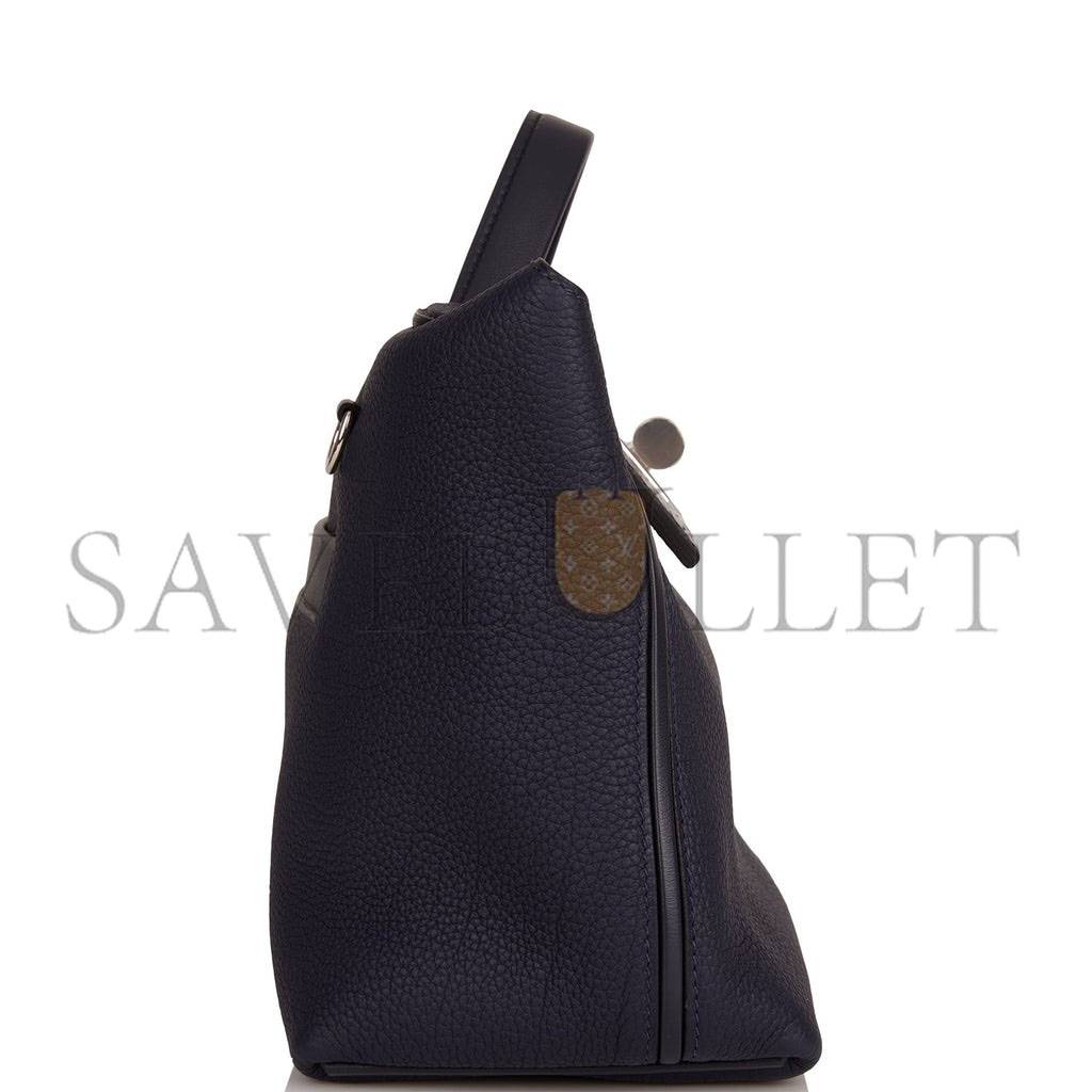 H**mes 2424 bag 29 bleu nuit alligator and togo touch palladium hardware (29*24*15cm)