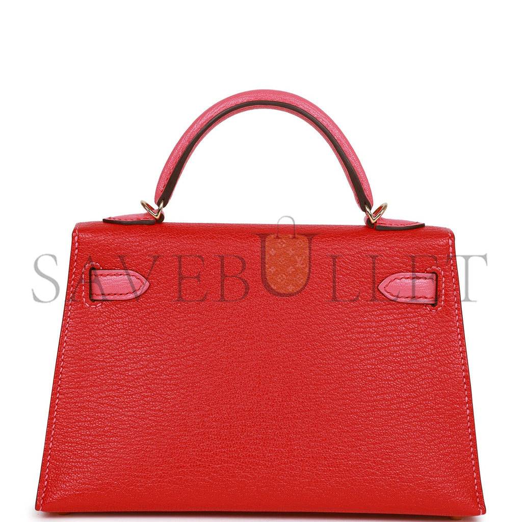H**mes special order (hss) kelly mini sellier 20 rouge de coeur and rose lipstick chevre permabrass hardware (19*12*5.5cm)