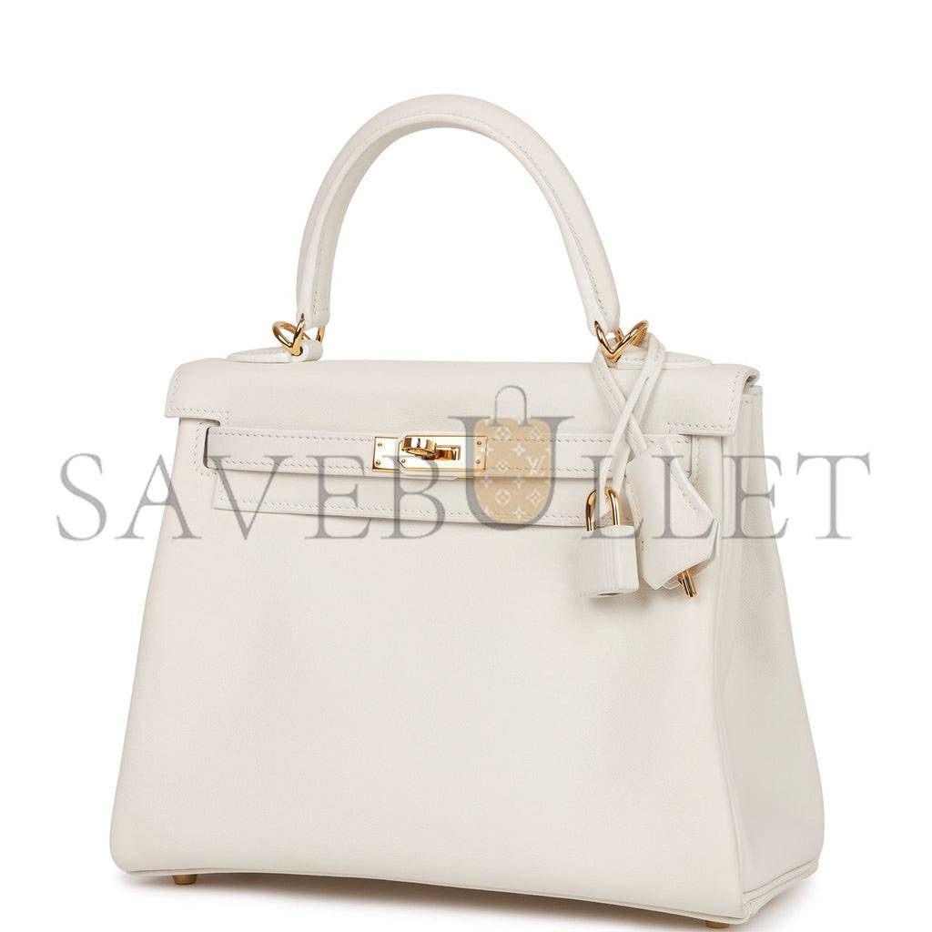 H**mes kelly retourne 25 white swift gold hardware handmade (25*17*7cm)