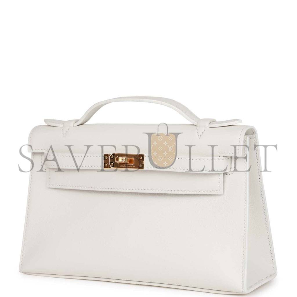 H**mes mini kelly pochette white swift gold hardware  (22*14*7cm)