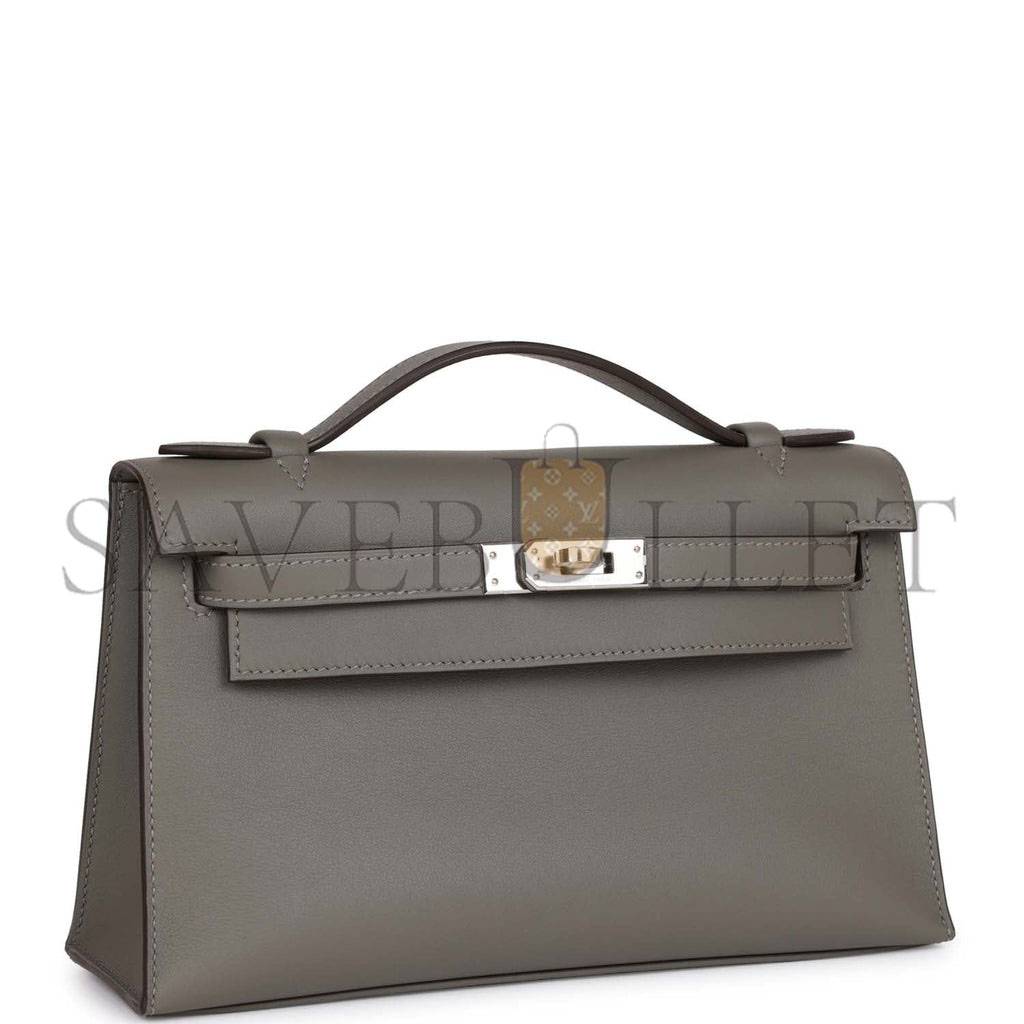 H**mes mini kelly pochette gris meyer swift palladium hardware  (22*14*7cm)