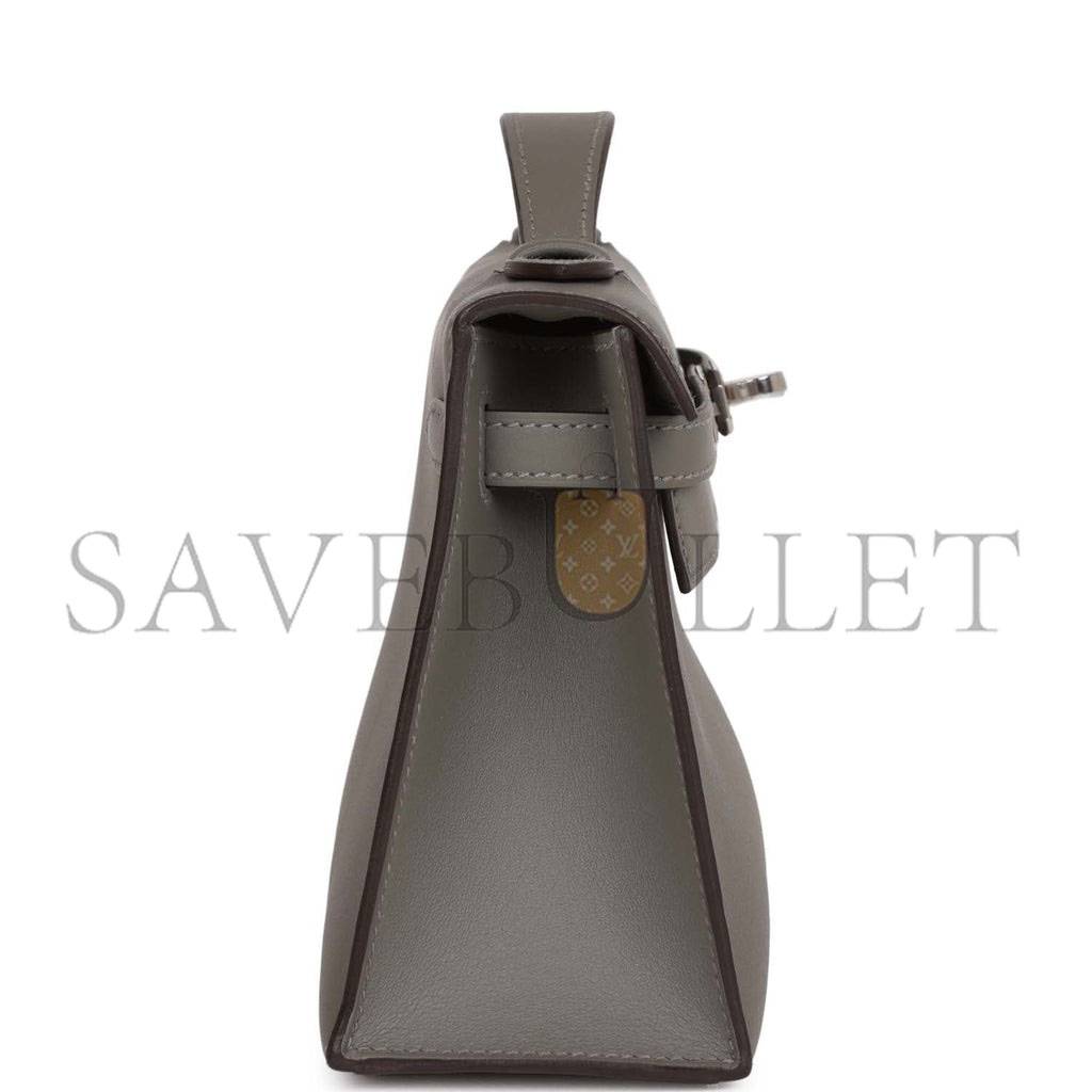 H**mes mini kelly pochette gris meyer swift palladium hardware  (22*14*7cm)