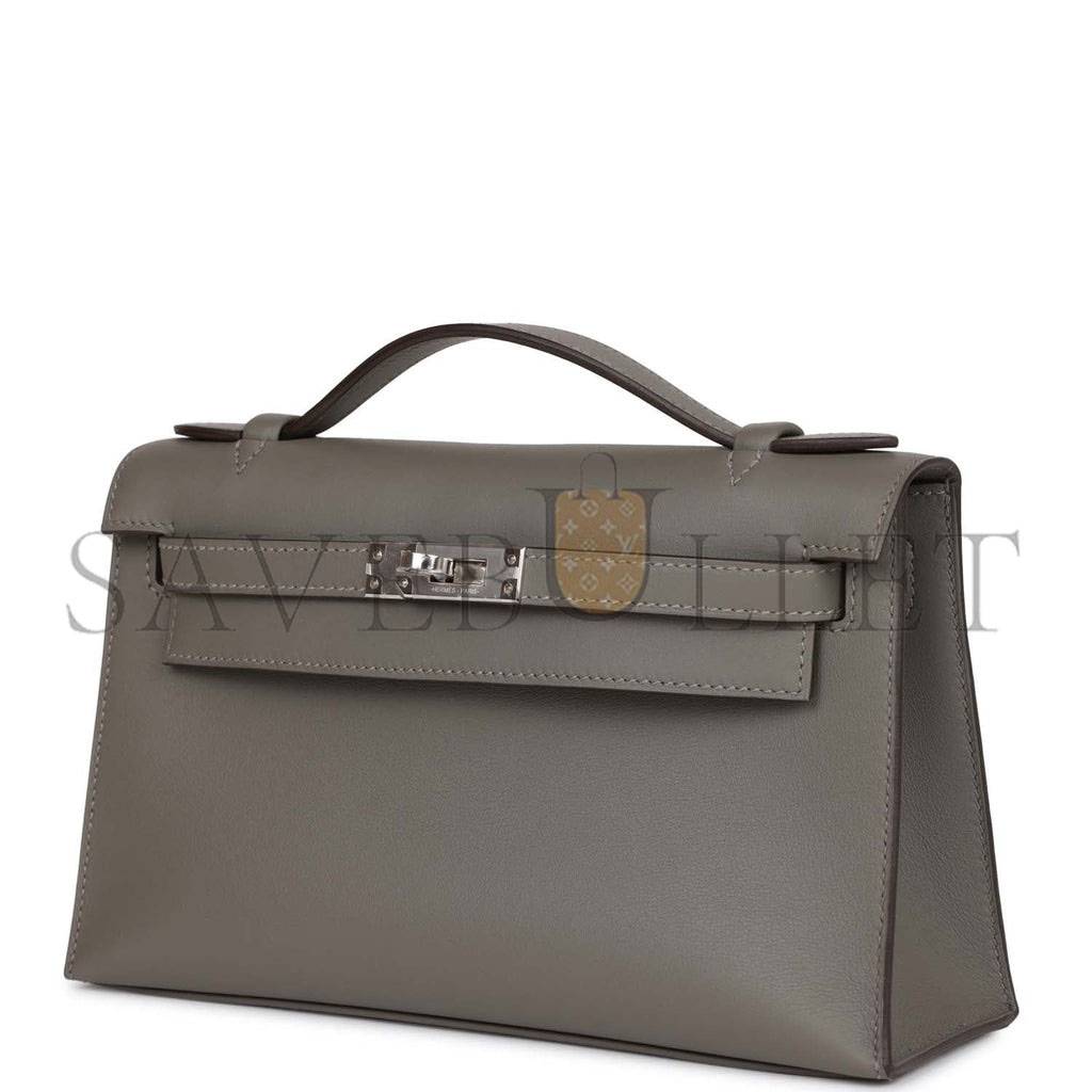 H**mes mini kelly pochette gris meyer swift palladium hardware  (22*14*7cm)