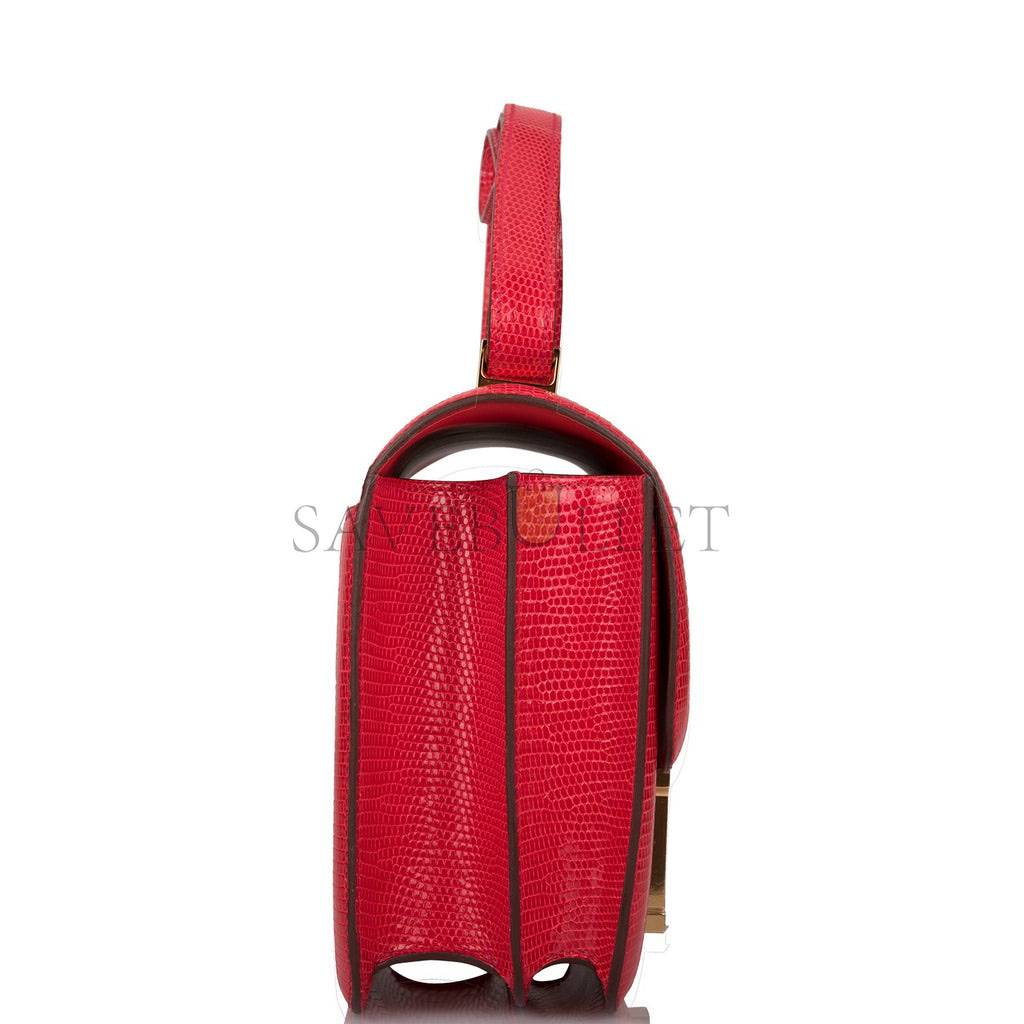 H**mes constance 24 rouge exotique lizard niloticus gold hardware (24cm)