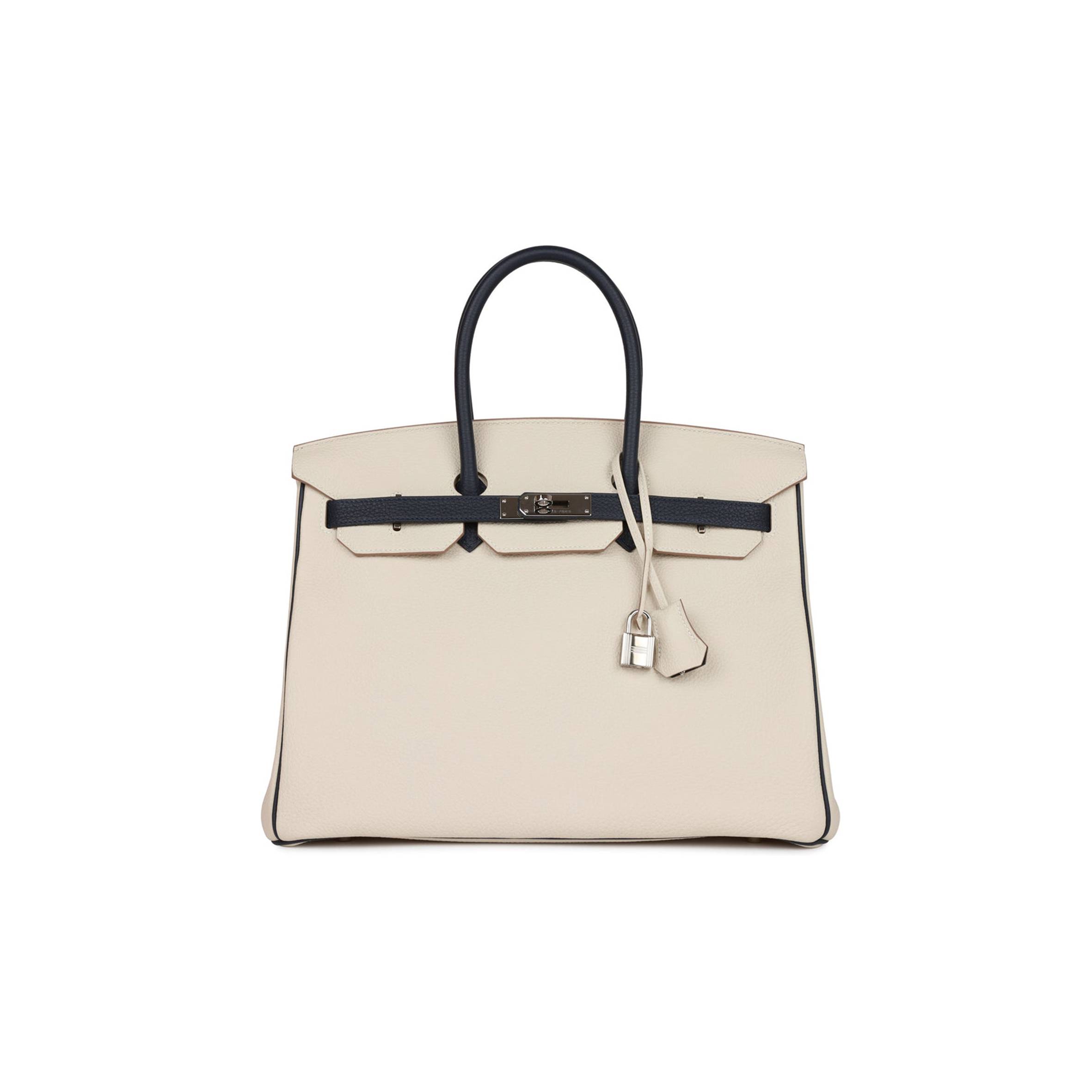 H**mes special order (hss) birkin 35 craie and bleu nuit togo palladium hardware (35*25*18cm)