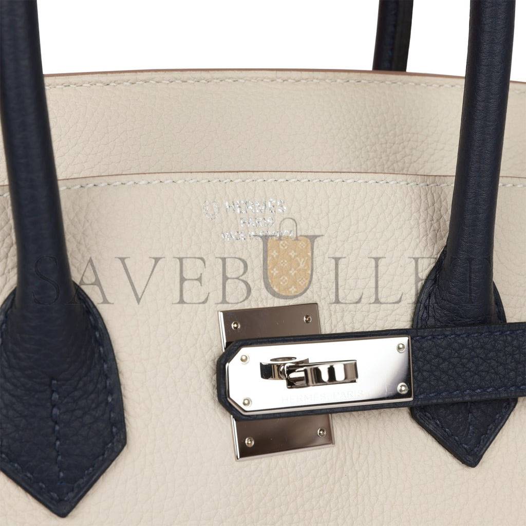 H**mes special order (hss) birkin 35 craie and bleu nuit togo palladium hardware (35*25*18cm)