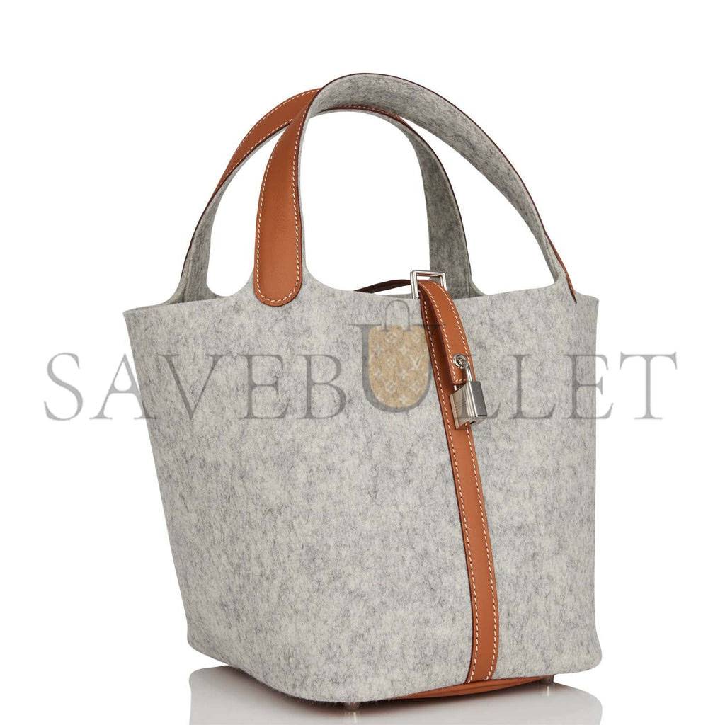H**mes picotin lock 22 gris clair feutre and barenia palladium hardware (22*21*18cm)