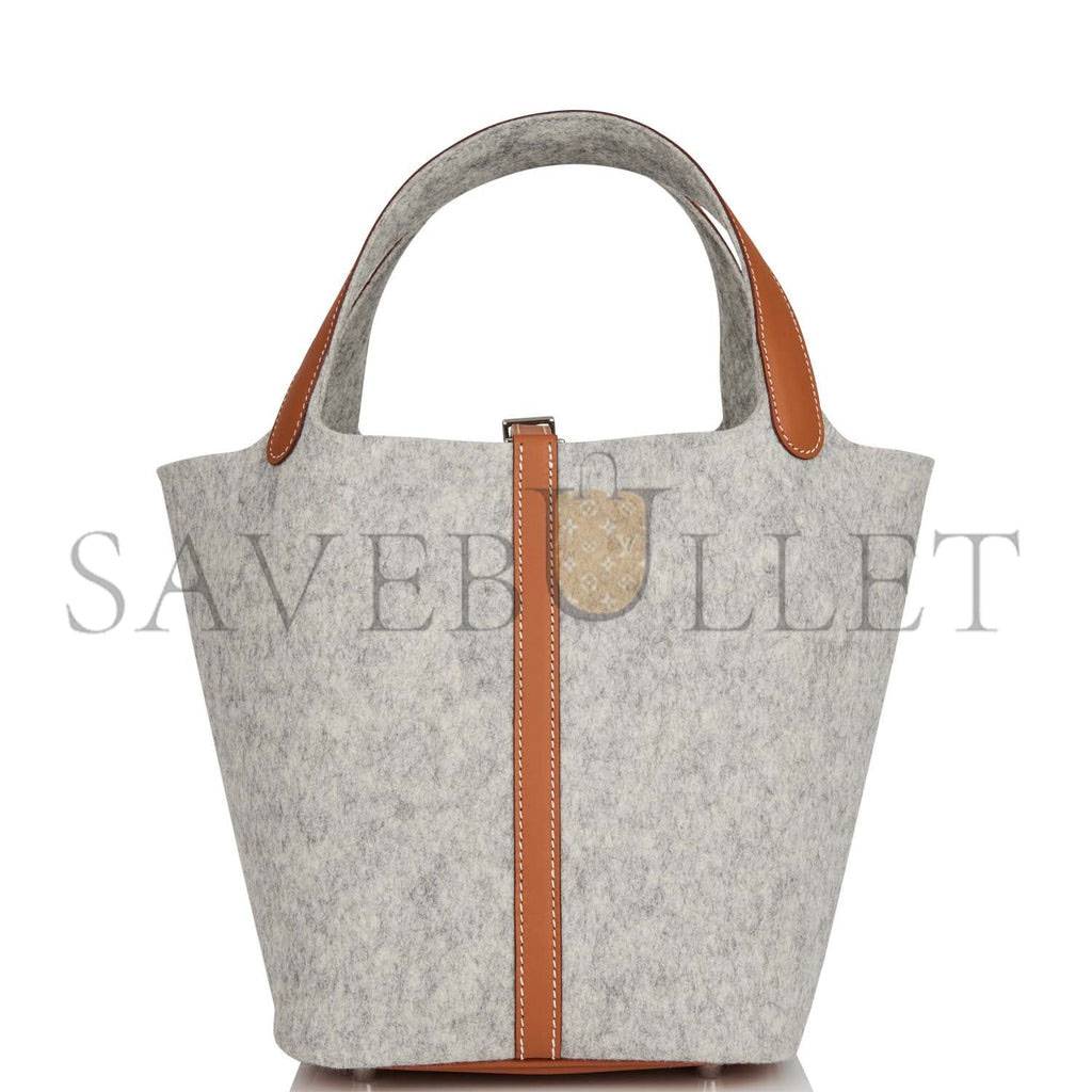 H**mes picotin lock 22 gris clair feutre and barenia palladium hardware (22*21*18cm)