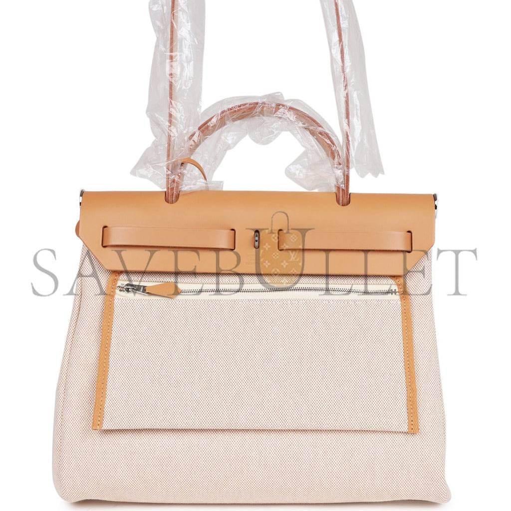 H**mes herbag zip pm 31 brides de gala toile h berline natural sable palladium hardware(30*27*11cm)
