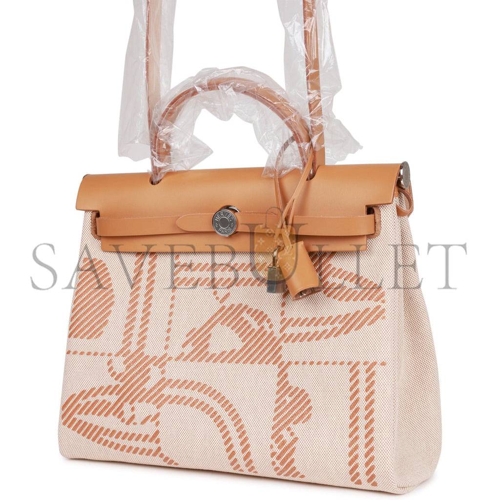 H**mes herbag zip pm 31 brides de gala toile h berline natural sable palladium hardware(30*27*11cm)