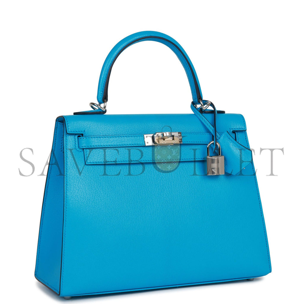 H**mes kelly sellier 25 bleu frida chevre palladium hardware (25*17*7cm)