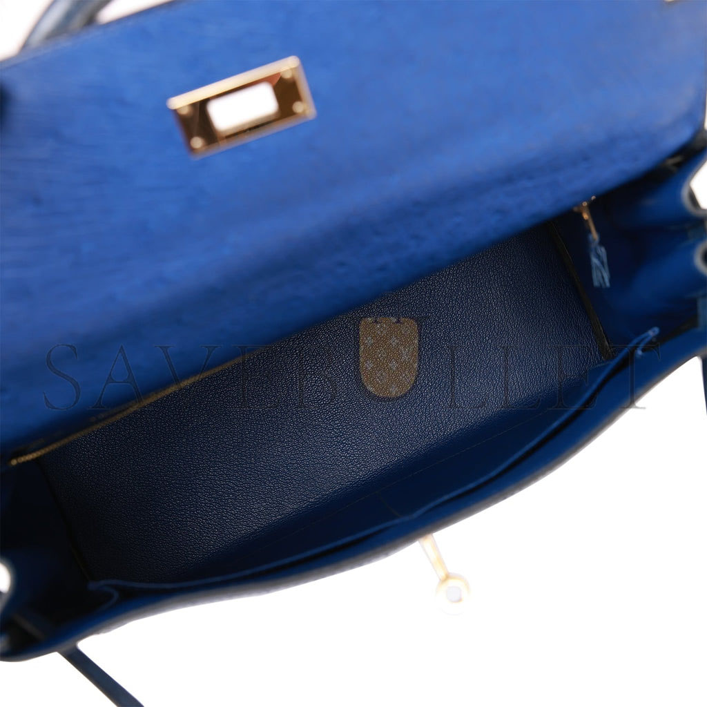 H**mes ghillies kelly retourne 32 bleu saphir, bleu iris and bleu de malte ostrich permabrass hardware (32cm)