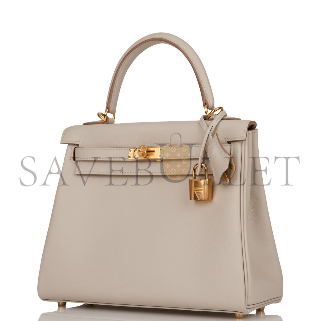 H**mes kelly retourne 25 gris perle swift gold hardware handmade (25*17*7cm)