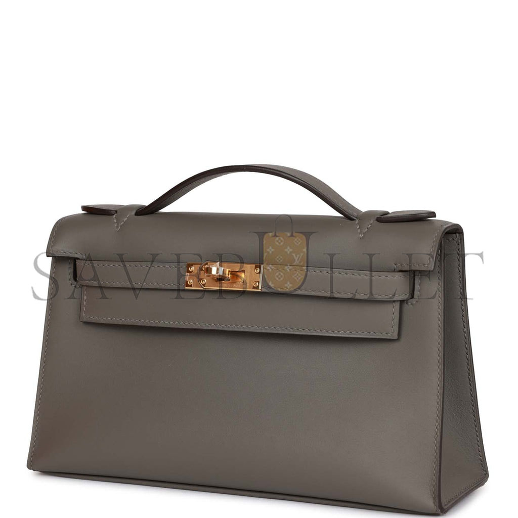 H**mes mini kelly pochette gris meyer swift gold hardware (22*14*7cm)