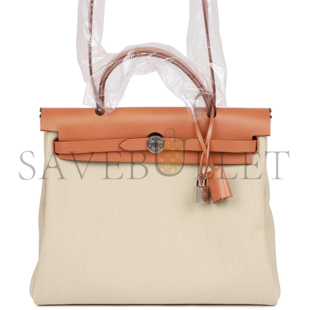 H**mes herbag zip pm 31 beton toile h berline vache naturel hunter palladium hardware(30*27*11cm)