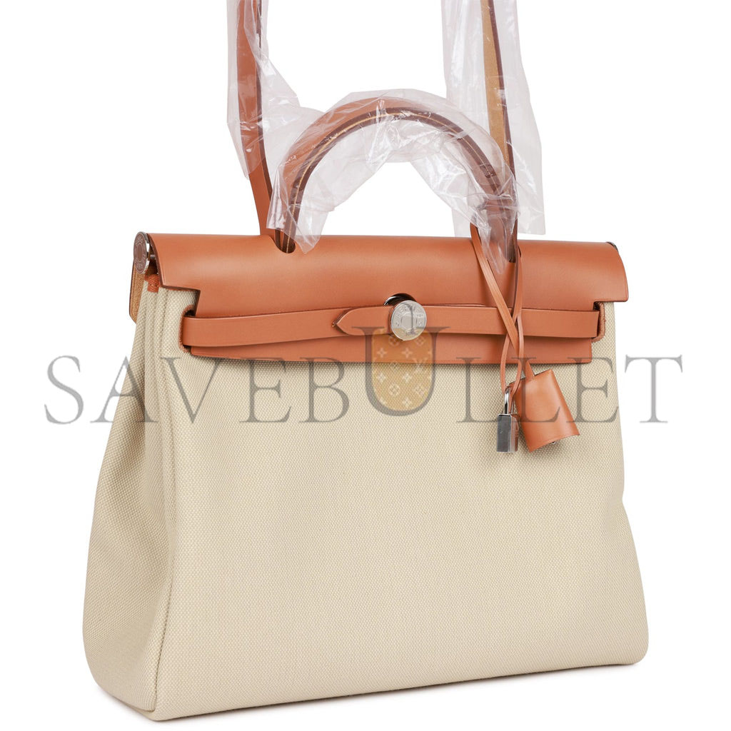 H**mes herbag zip pm 31 beton toile h berline vache naturel hunter palladium hardware(30*27*11cm)