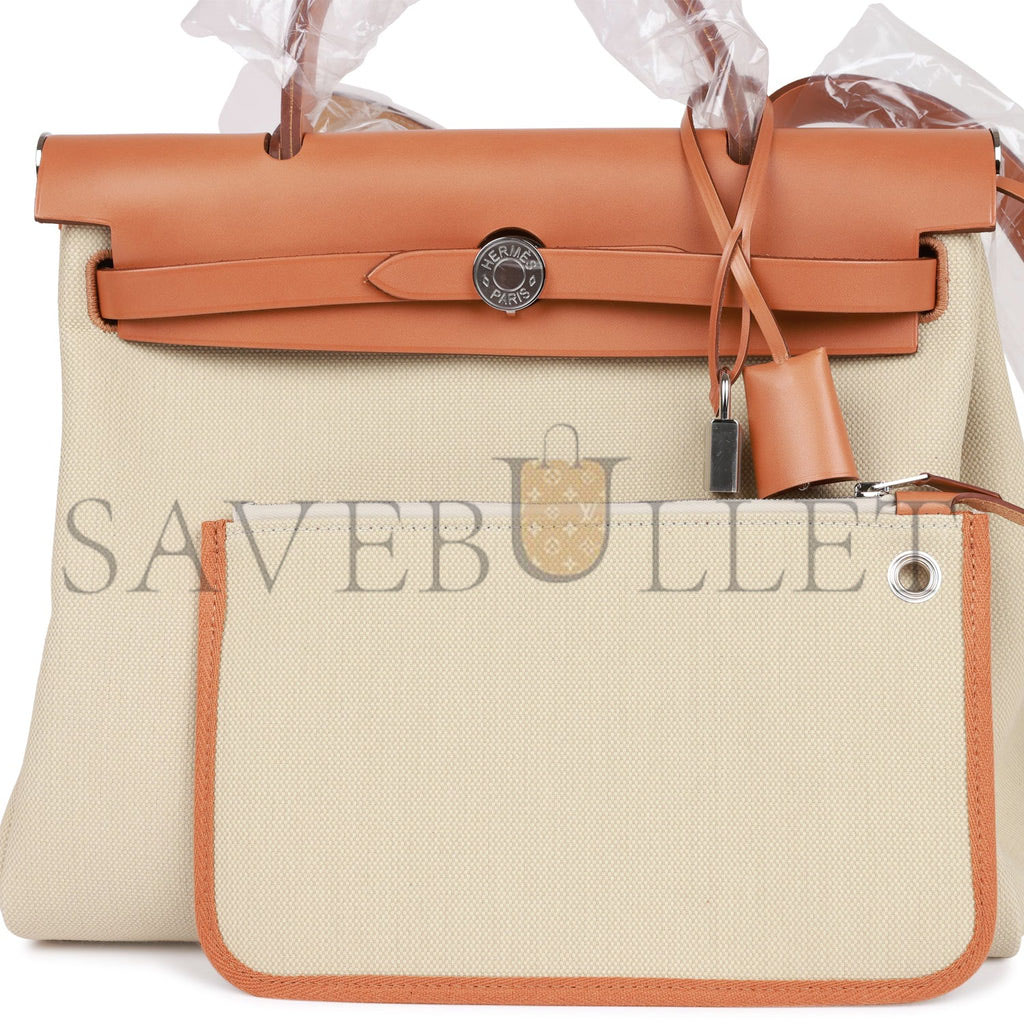 H**mes herbag zip pm 31 beton toile h berline vache naturel hunter palladium hardware(30*27*11cm)
