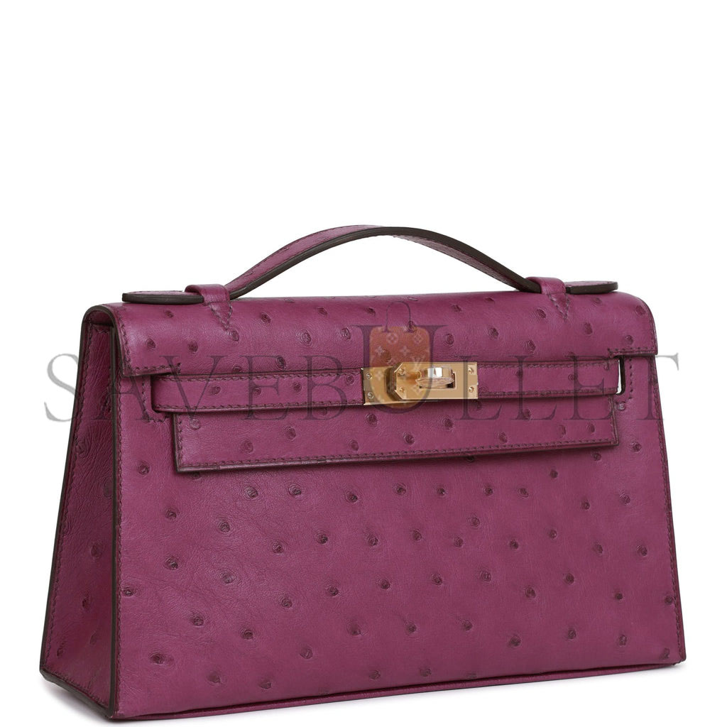 H**mes kelly pochette anemone ostrich permabrass hardware  (22*12*13cm)