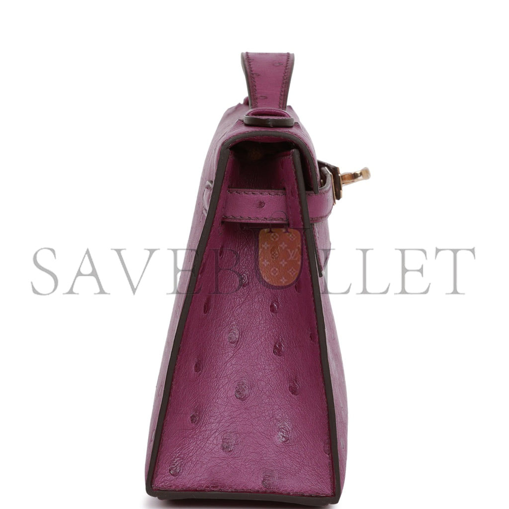 H**mes kelly pochette anemone ostrich permabrass hardware  (22*12*13cm)