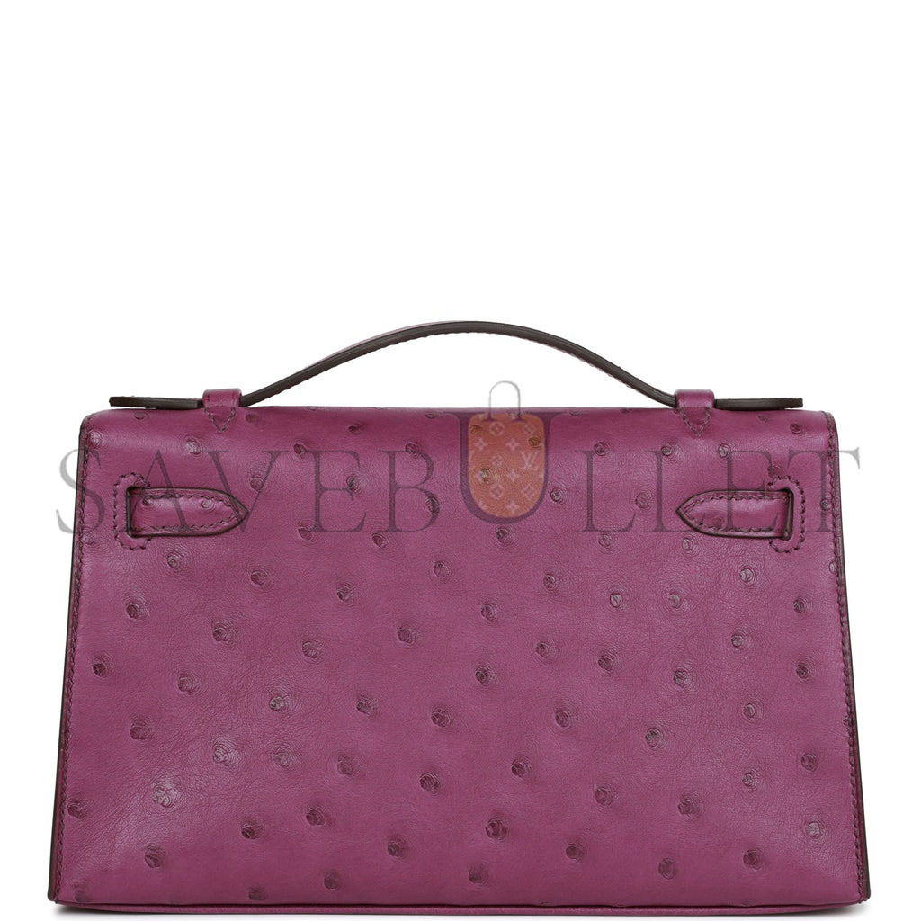 H**mes kelly pochette anemone ostrich permabrass hardware  (22*12*13cm)