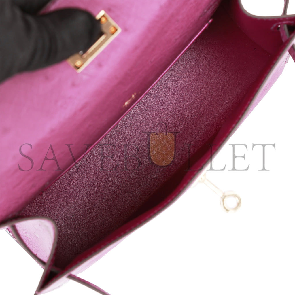 H**mes kelly pochette anemone ostrich permabrass hardware  (22*12*13cm)
