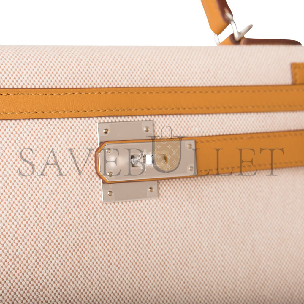 H**mes kelly sellier 28 sesame toile and swift palladium hardware (28*22*10cm)