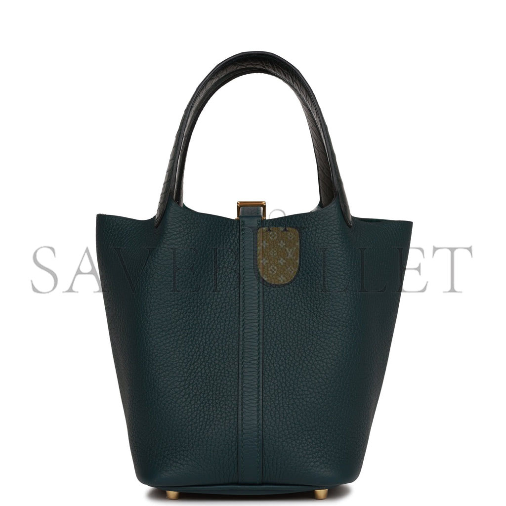 H**mes picotin lock 18 vert cypress matte alligator and clemence touch gold hardware (18*13*18cm)