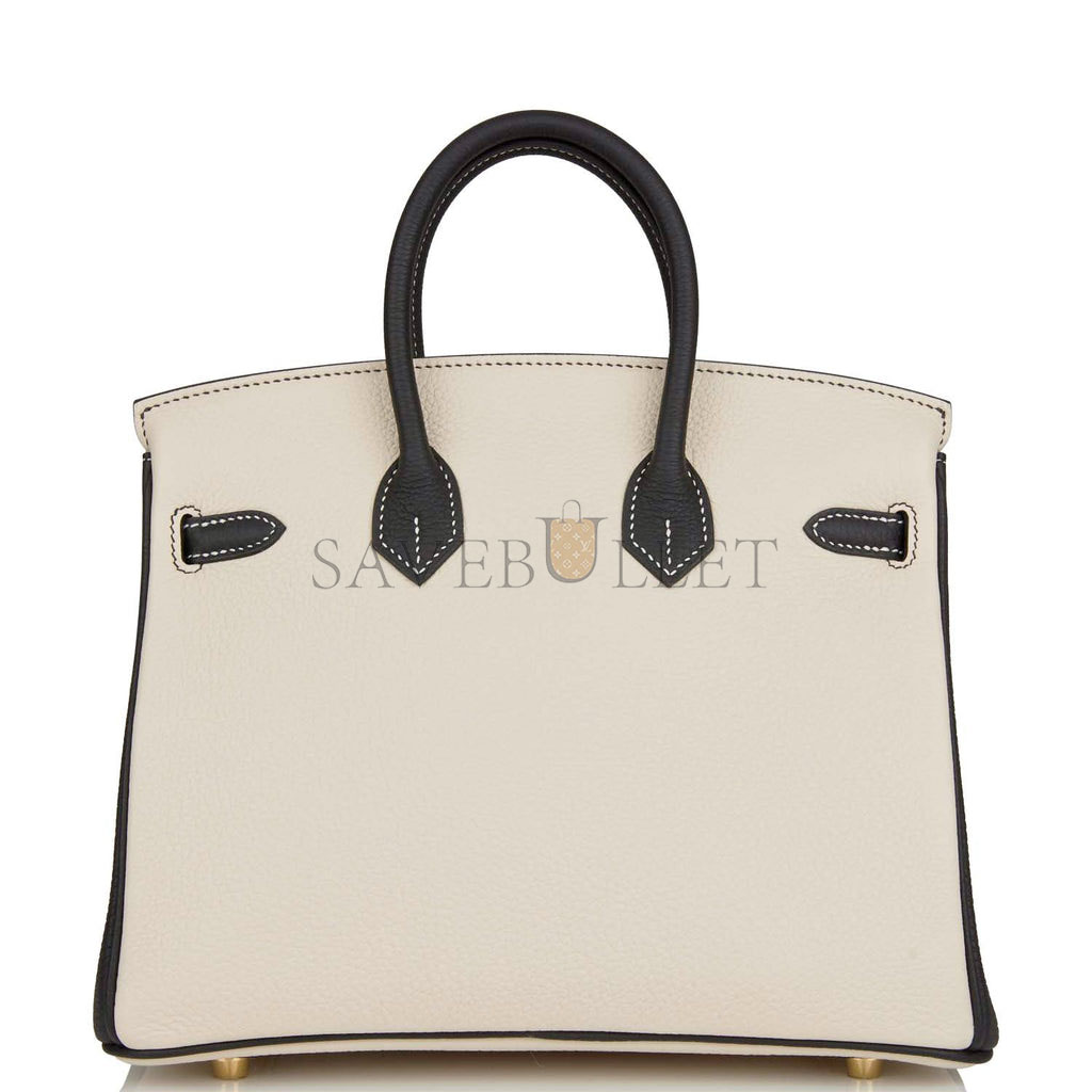 H**mes special order (hss) birkin 25 craie and black togo brushed gold hardware handmade (25cm)