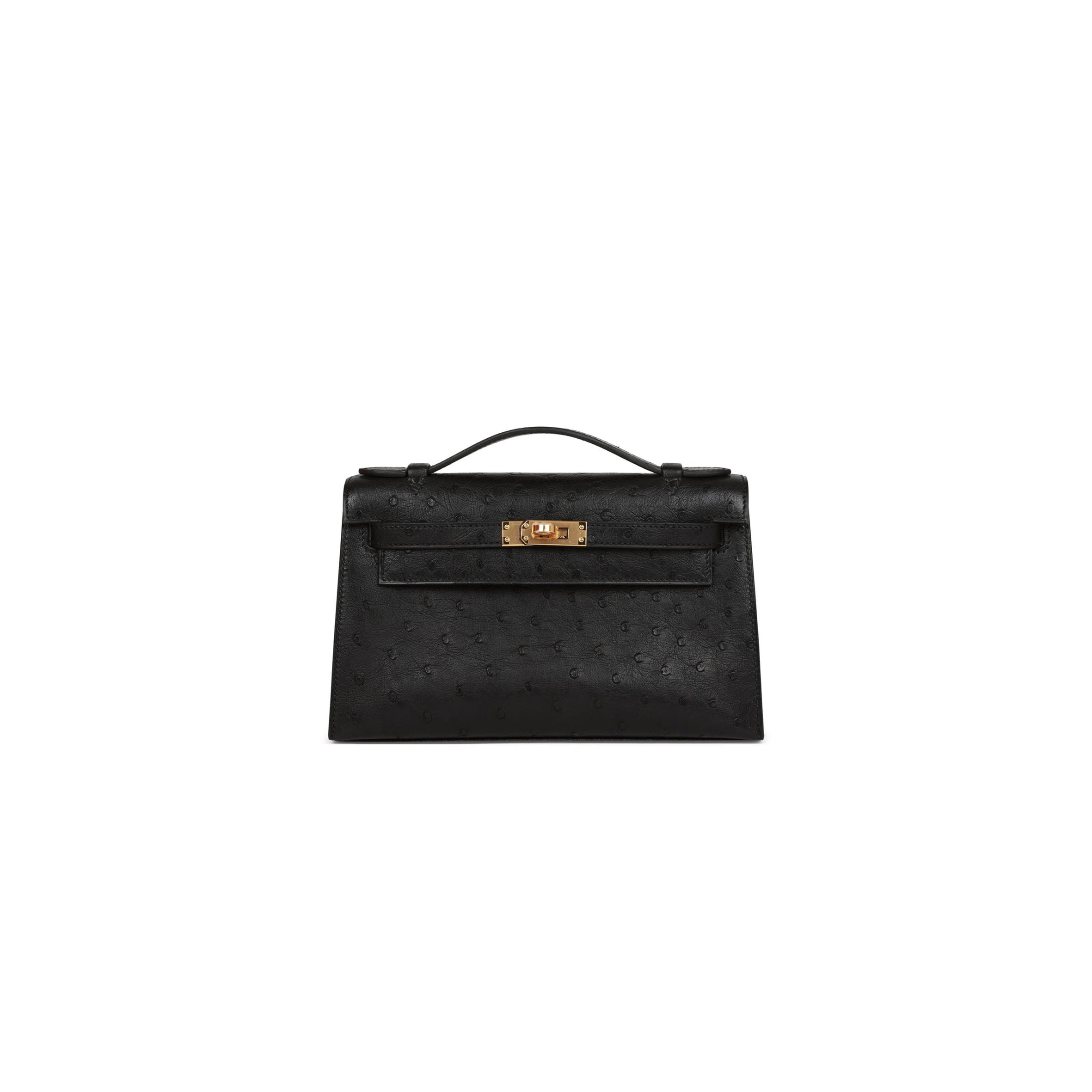 H**mes kelly pochette black ostrich gold hardware   (22*12*13cm)