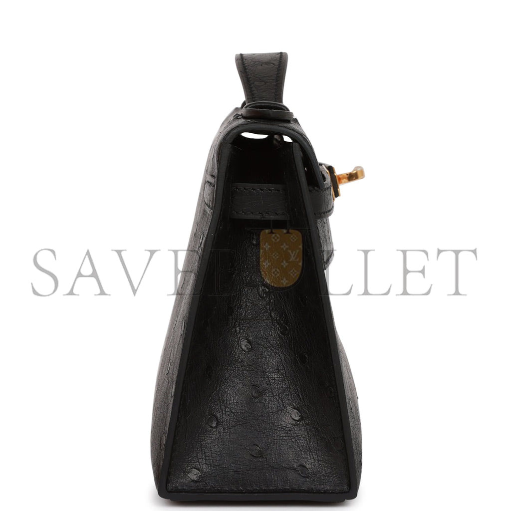 H**mes kelly pochette black ostrich gold hardware   (22*12*13cm)