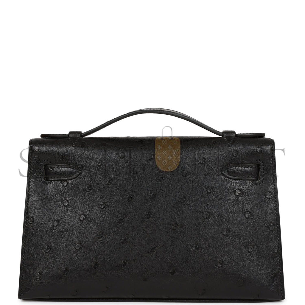 H**mes kelly pochette black ostrich gold hardware   (22*12*13cm)
